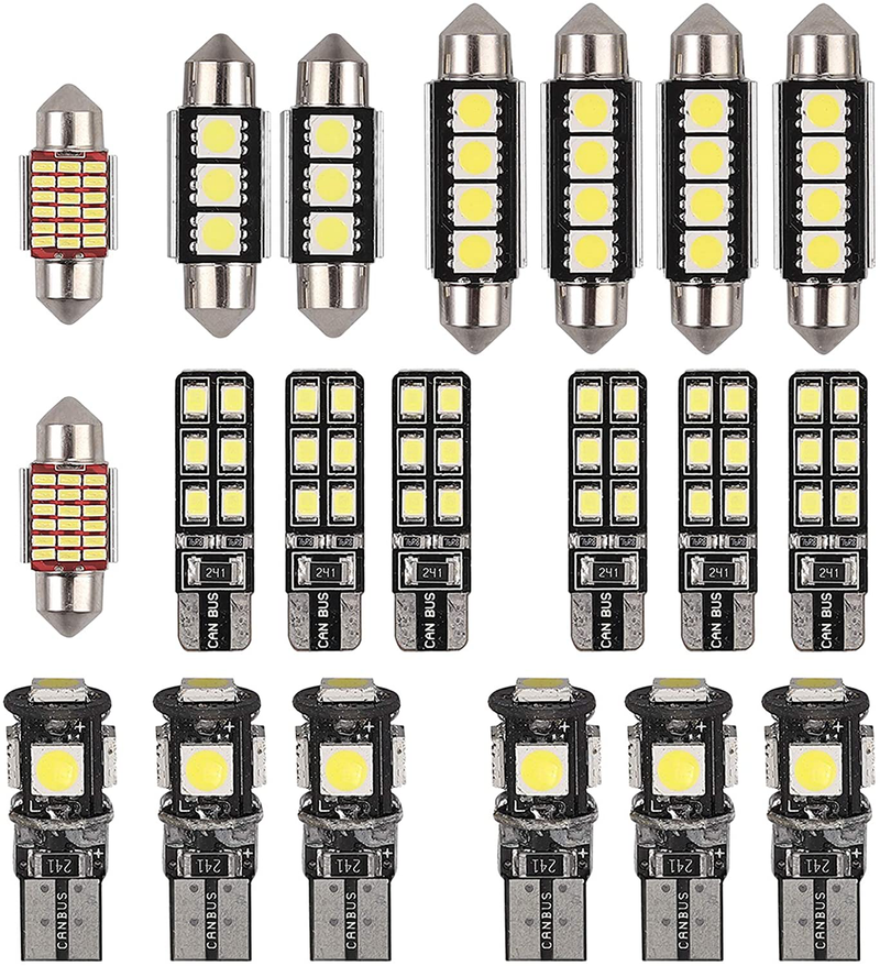 Justech 20PCs Can-bus Error Free LED SMD Bulbs Kit Set Spare Parts for Car Interior Dome Map Door Courtesy License Plate Lights Festoon C5W T10 168 194 2825 Xenon-White