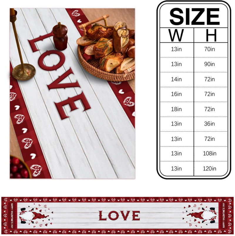 Eilifet Table Runner Romantic Heart Shapes Love Happy Valentine'S Day Gnome 13"X70" Dining Table Decorations Indoor Farmhouse Table Runners for Party Dinner Home Decor Home & Garden > Decor > Seasonal & Holiday Decorations EiLIFET   