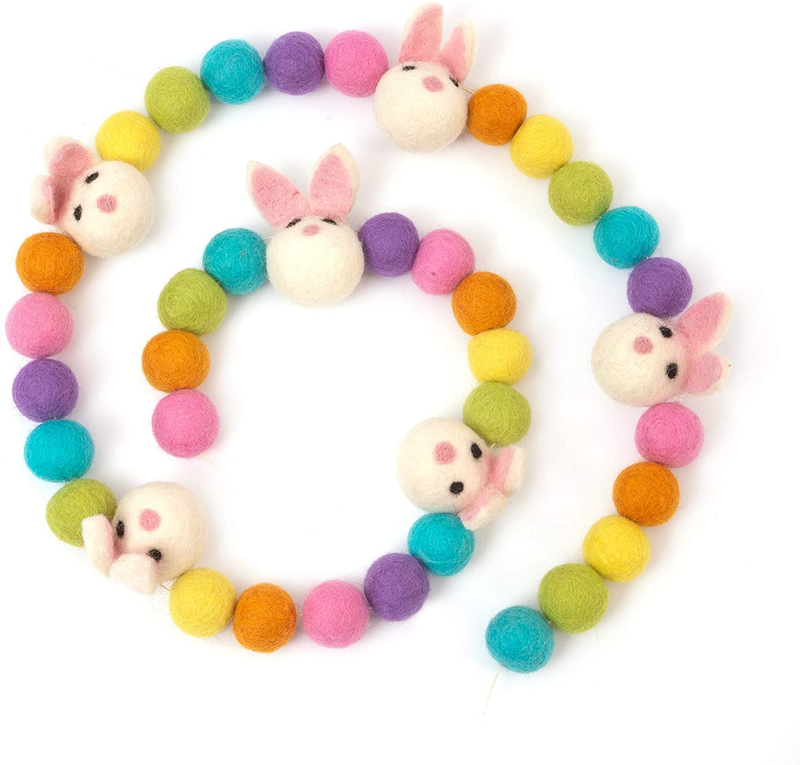 Glaciart One Felt Ball & Bunny Garland - Fun Party Decorations for Easter, Spring & Birthdays - Home Decor for Living Room, Bedroom, Baby Room - 100% Natural Wool Pom Poms with Cotton String - 9 Ft. Home & Garden > Decor > Seasonal & Holiday Decorations Glaciart One   