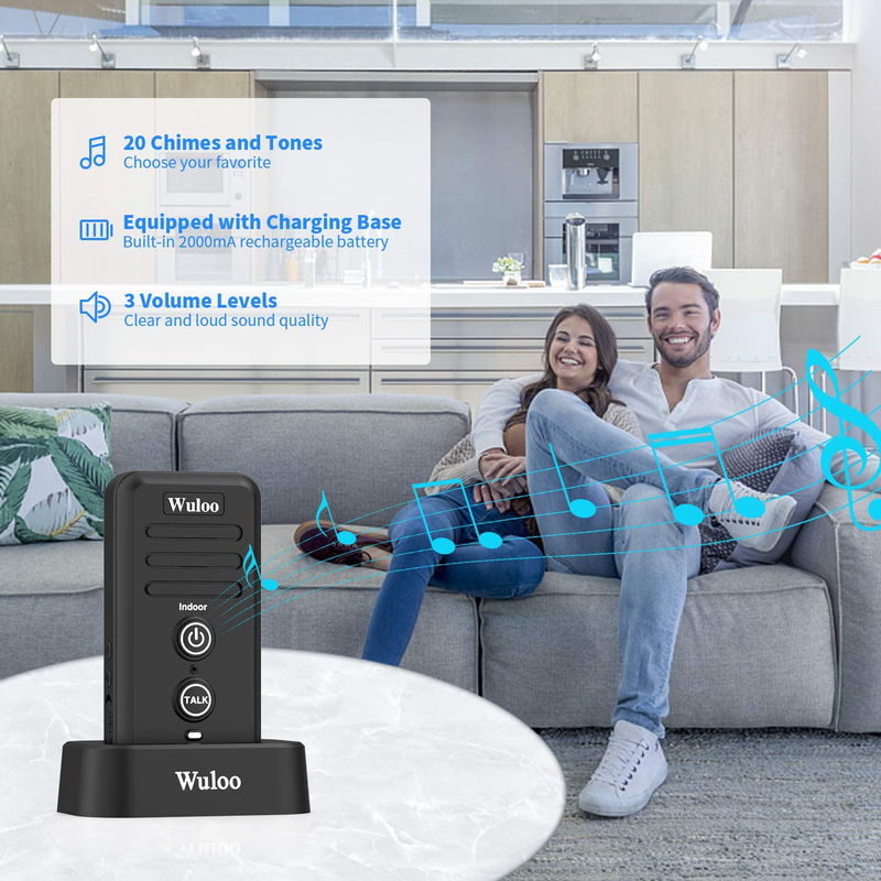 Wuloo Wireless Intercom Doorbells for Home Classroom, Intercomunicador Waterproof Electronic Doorbell Chime with 1/2 Mile Range 3 Volume Levels Rechargeable Battery Including Mute Mode(Black, 1&2) Electronics > Communications > Intercoms Wuloo   