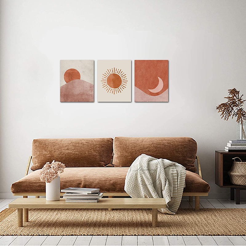 Mid Century Modern Wall art- Boho Posters and Prints Minimalist Wall decor Contemporary Geometric Line Sun Moon Canvas Paintings Aesthetic Pictures for Bedroom Bathroom Living Room Unframed 8X10inches