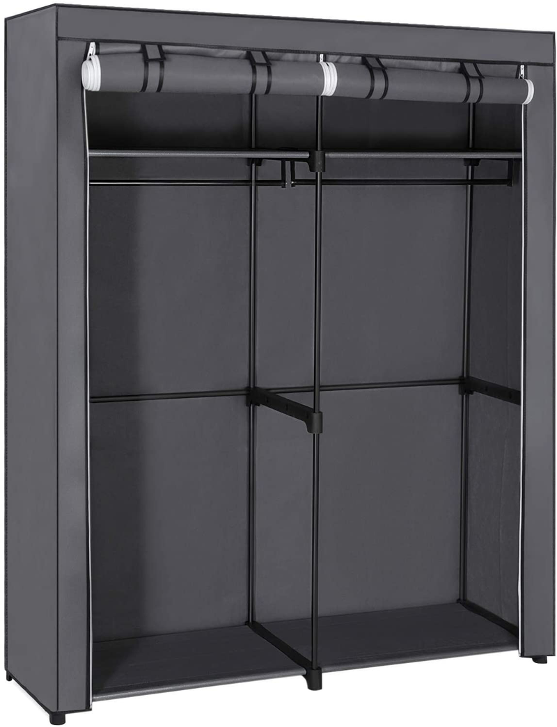 SONGMICS Closet Storage Organizer, Portable Wardrobe with Hanging Rods, Clothes Rack, Foldable, Cloakroom, Study, Stable, 55.1 x 16.9 x 68.5 Inches, Gray URYG02GY Furniture > Cabinets & Storage > Armoires & Wardrobes SONGMICS Grey  