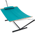 Gafete Large Thicker Hammock with Stand Included 2 Person Heavy Duty Outside Portable Cotton Double Hammocks with Hardwood Spreader Bar and Pillow for Outdoor, Max 475lbs Capacity ( Navy ) Home & Garden > Lawn & Garden > Outdoor Living > Hammocks gafete Aqua  