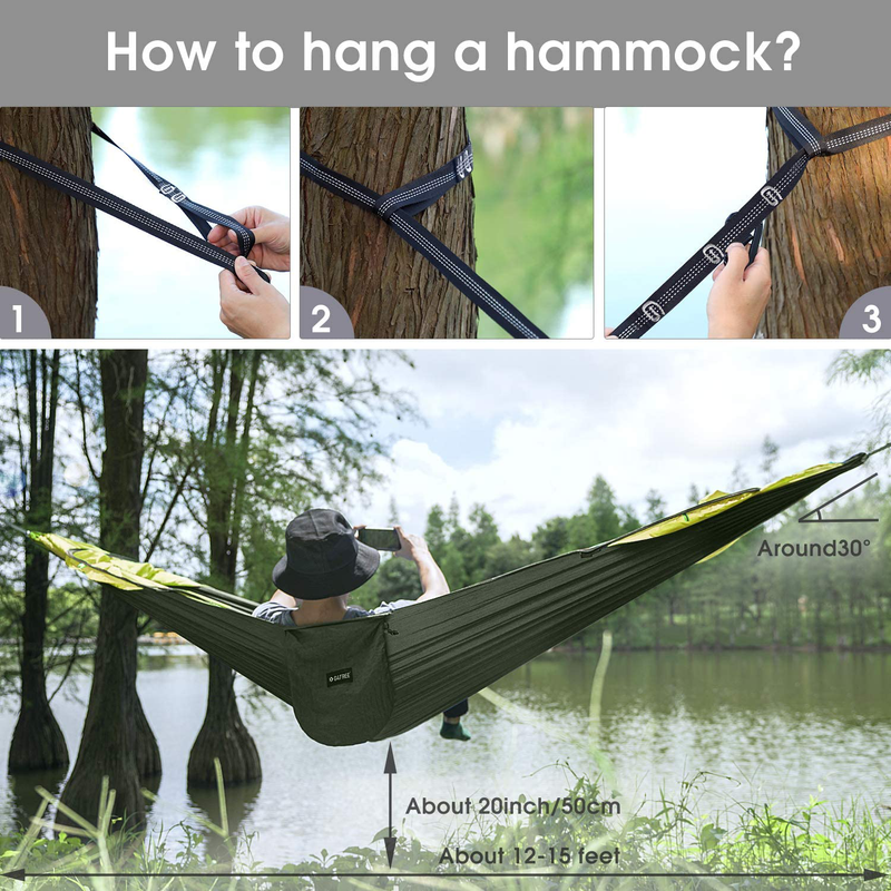 G4Free Large Camping Hammock with Mosquito Net 2 Person Pop-Up Parachute Lightweight Hanging Hammocks Tree Straps Swing Hammock Bed for Outdoor Backpacking Backyard Hiking
