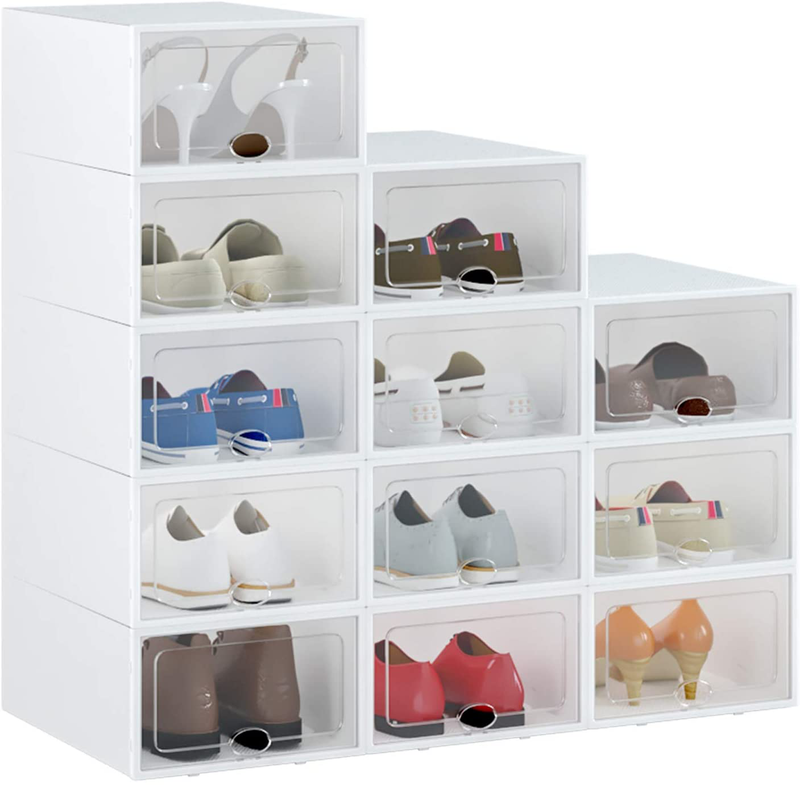 Shoe Box, 12 Pack Shoe Storage Boxes Shoe Boxes Clear Plastic Stackable, Shoe Organizer Containers with Lids for Women/Men Furniture > Cabinets & Storage > Armoires & Wardrobes HOMIDEC   