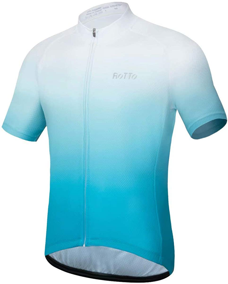 ROTTO Cycling Jersey Mens Bike Shirt Short Sleeve Gradient Color Series Sporting Goods > Outdoor Recreation > Cycling > Cycling Apparel & Accessories ROTTO A4 White-blue Large 