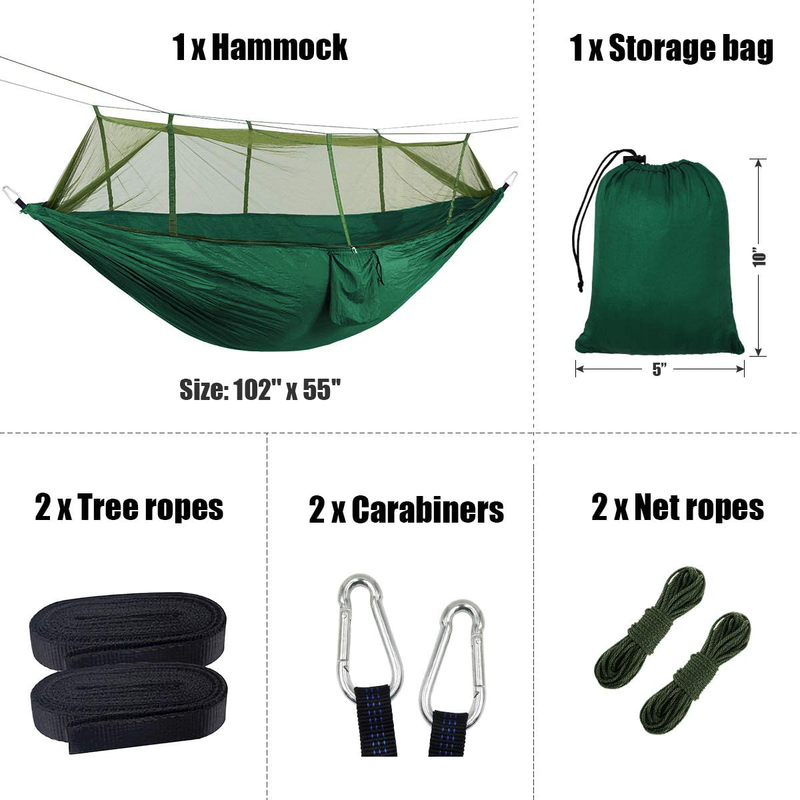 Grassman Bug Net Camping Hammock, Single Camping Hammock with Tree Ropes, Portable Parachute Nylon Hammock for Indoor and Outdoor Camping, Backpacking, Travel, Hiking, Beach Home & Garden > Lawn & Garden > Outdoor Living > Hammocks Grassman   