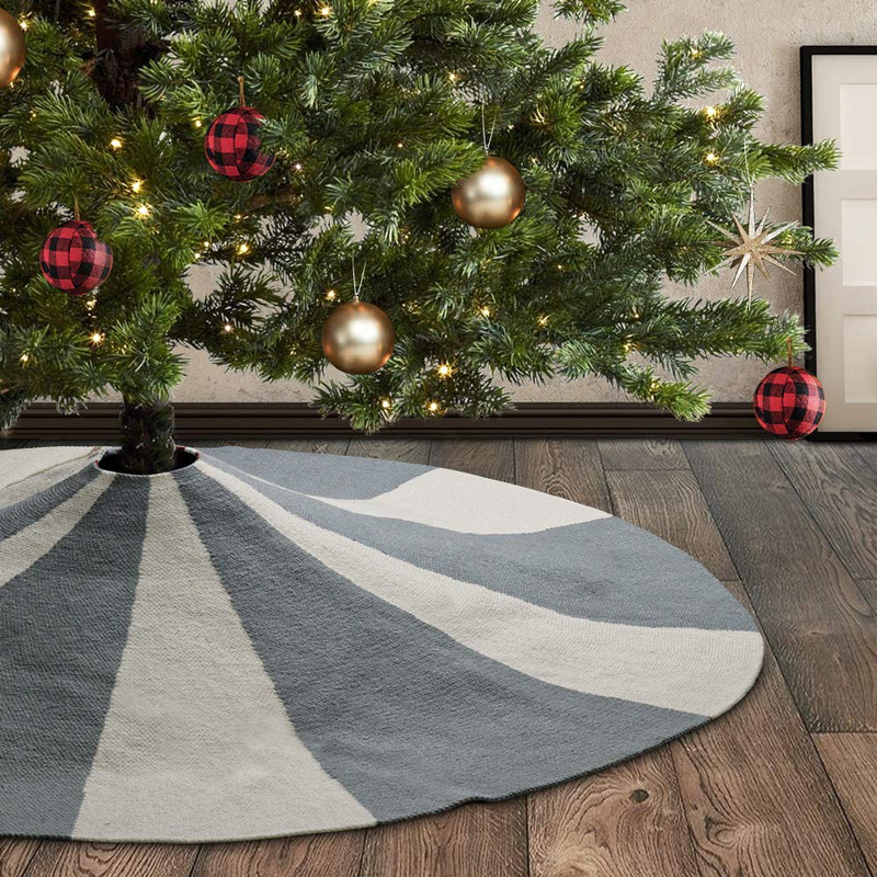 Meriwoods Fair Isle Knit Tree Skirt 48 Inch, Chunky Knitted Tree Collar for Country Rustic Christmas Decorations, Neutral Gray & Cream White Home & Garden > Decor > Seasonal & Holiday Decorations > Christmas Tree Skirts Meriwoods Double Sides Red White & Gray White  