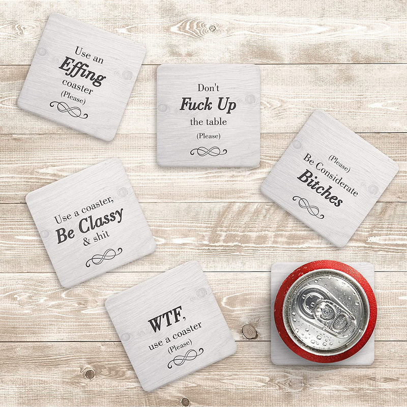Funny Coasters for Drinks Absorbent with Holder - 6 Pcs Novelty Gift Set - 6 Sayings - Unique Present for Friends, Men, Women, Housewarming, Birthday, Living Room Decor, White Elephant, Holiday Party Home & Garden > Decor > Seasonal & Holiday Decorations Ultimate Hostess   