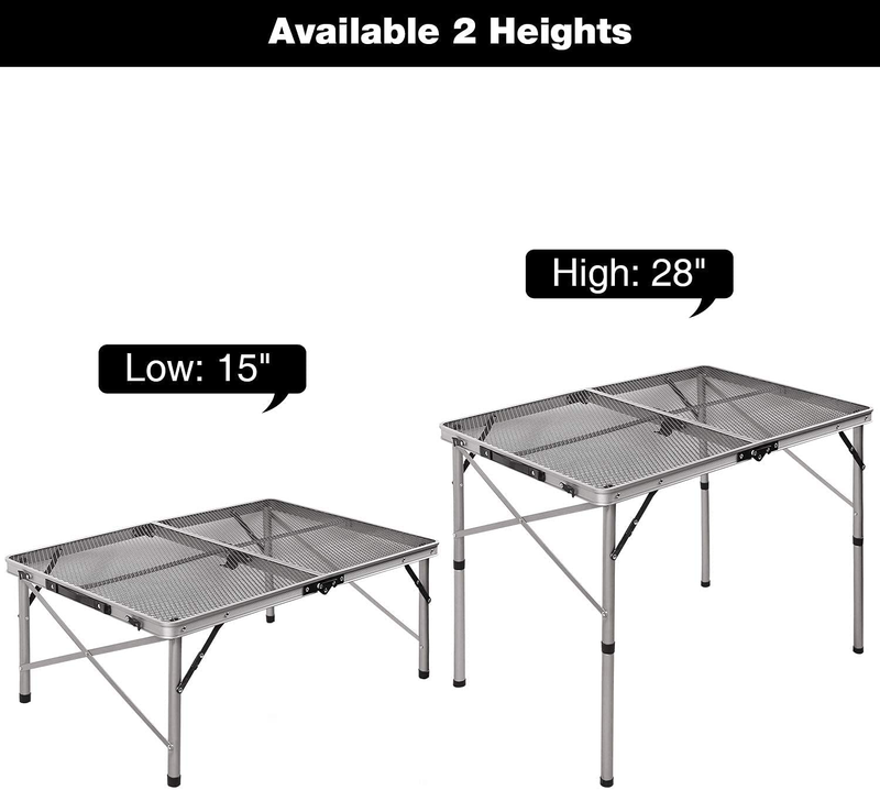 REDCAMP Folding Portable Grill Table for Camping, Lightweight Aluminum Metal Grill Stand Table for outside Cooking Outdoor BBQ RV Picnic, Easy to Assemble with Adjustable Height Legs, Silver/Champagne Sporting Goods > Outdoor Recreation > Camping & Hiking > Camp Furniture REDCAMP   