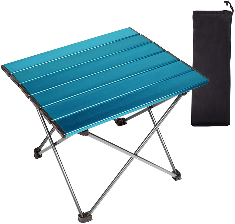 Portable Camping Table 1 Pack,Folding Side Table Aluminum Top for Outdoor Cooking, Hiking, Travel, Picnic(Blue,Small)