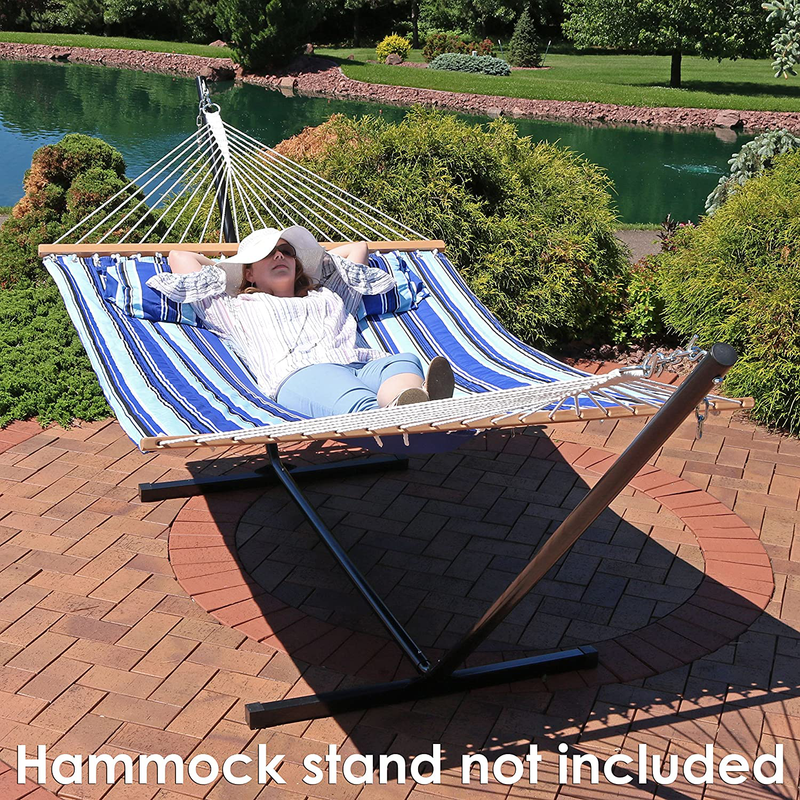 Sunnydaze Quilted Fabric Hammock Two Person with Spreader Bars Heavy Duty 450 Pound Capacity, Catalina Beach Home & Garden > Lawn & Garden > Outdoor Living > Hammocks Sunnydaze Decor   