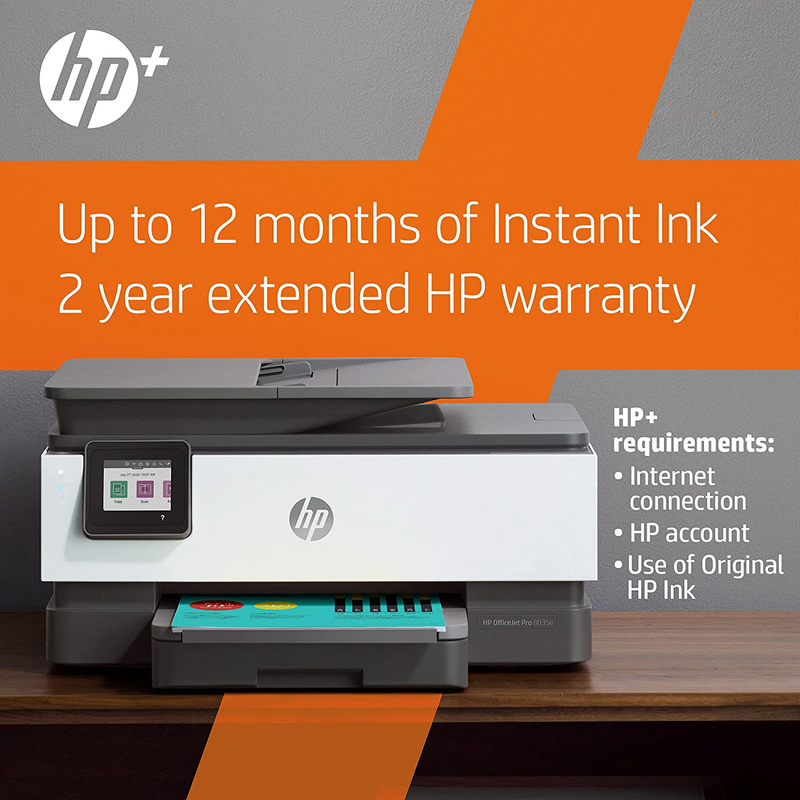 HP Officejet Pro 8035E All-in-One Wireless Color Printer (Basalt), with Bonus 12 Months Free Instant Ink Thru (1L0H6A)