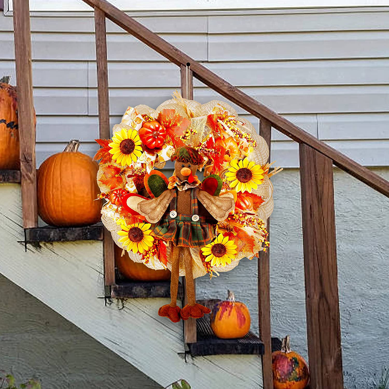 Joliyoou Thanksgiving Wreath, Fall Turkey Mesh Wreath with 30 LED Warm White String Lights, Dangling Legs Turkey Wreath Adorned for Autumn Front Door Decorations, NOT PRELIT Home & Garden > Decor > Seasonal & Holiday Decorations& Garden > Decor > Seasonal & Holiday Decorations Joliyoou   
