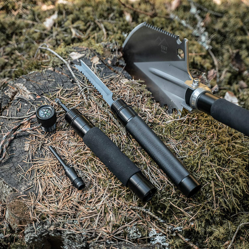 EST Gear Survival Shovel | the Ultimate Survival Tool | Military Gear Folding Shovel | Compact Tactical Entrenching Tool Perfect for Camping, Backpacking and Emergencies | Lifetime Replacement Sporting Goods > Outdoor Recreation > Camping & Hiking > Camping Tools EST Gear   