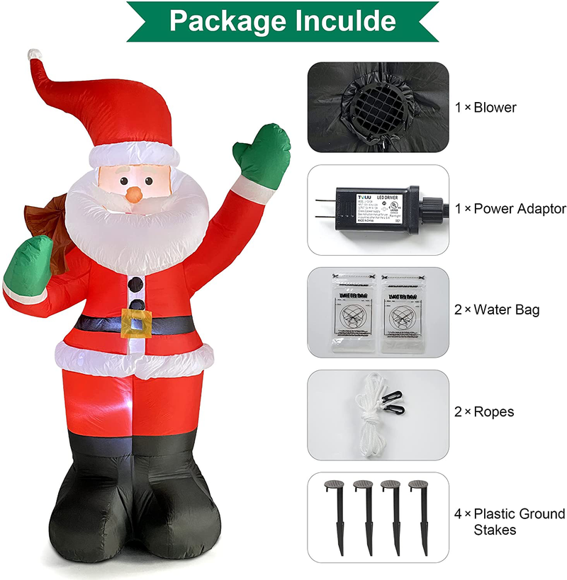 COOLWUFAN 6 FT Christmas Inflatables Santa Claus with Gifts Bag, Christmas Inflatables Outdoor Decorations, Built-in LED Lights Holiday Blow Up Yard Decoration Clearance for Yard, Holiday, Party Home & Garden > Decor > Seasonal & Holiday Decorations& Garden > Decor > Seasonal & Holiday Decorations COOLWUFAN   