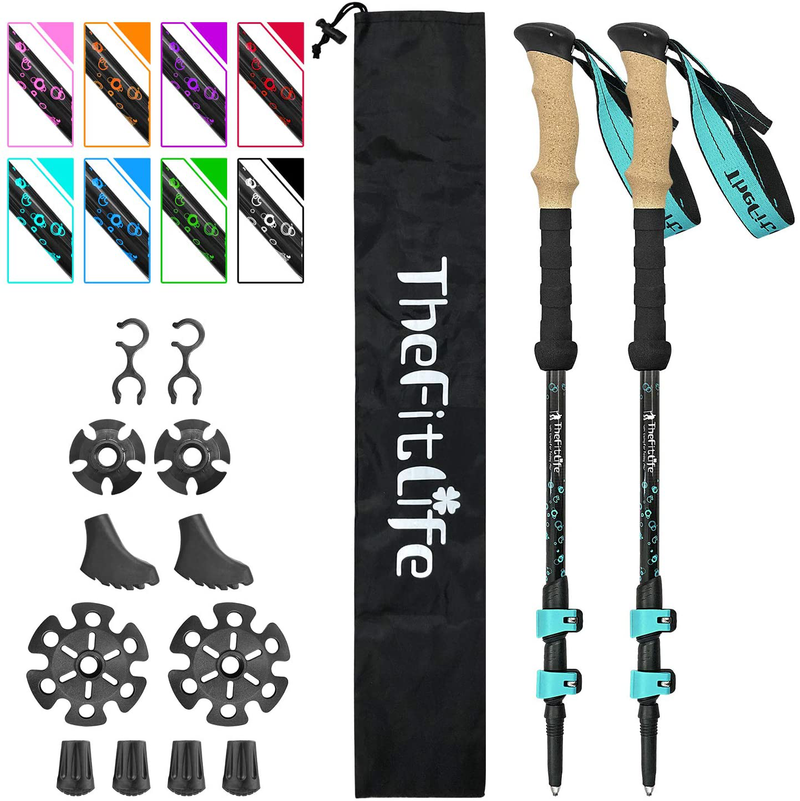 Thefitlife Carbon Fiber Trekking Poles – Collapsible and Telescopic Walking Sticks with Natural Cork Handle and Extended EVA Grips, Ultralight Nordic Hiking Poles for Backpacking Camping Sporting Goods > Outdoor Recreation > Camping & Hiking > Hiking Poles TheFitLife Turquoise  