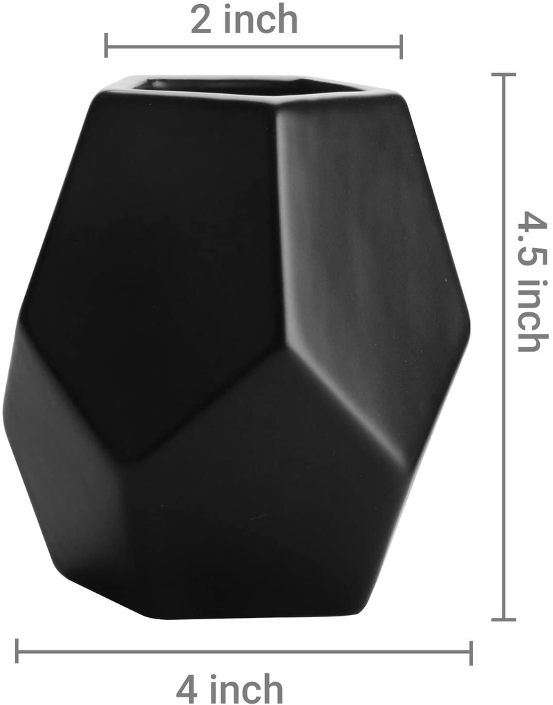MyGift Matte Black Ceramic Geometric Flower Vases, Set of 2 Home & Garden > Decor > Vases MyGift   