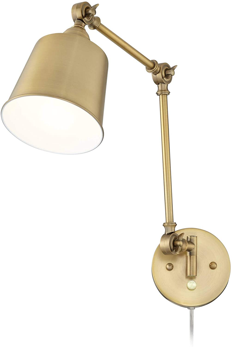 Mendes Modern Swing Arm Adjustable Wall Lamps Set of 2 Antique Brass Plug-In Light Fixture up down Metal Shade for Bedroom Bedside House Reading Living Room Home Hallway Dining - 360 Lighting