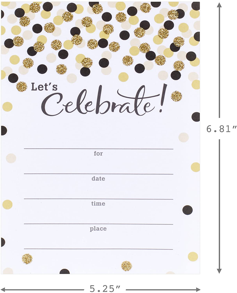 Hallmark Party Invitations (Let's Celebrate with Gold and Black Dots, Pack of 20)