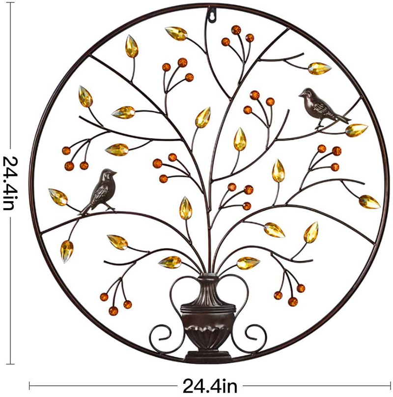MKUN Iron Wall Sculptures - Metal Round Wall Decor with Tree and Birds Art Great for Home Hotel Decoration (Brown) Home & Garden > Decor > Artwork > Sculptures & Statues MKUN   