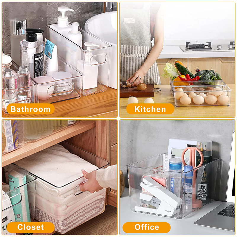 Clear Plastic Storage Bins,Agruyo Pantry Organization and Kitchen Organizer,Pantry Storage Bins with Handle,Clear Organizer Bins for Cabinet, Countertops,Bathroom, 6Pack