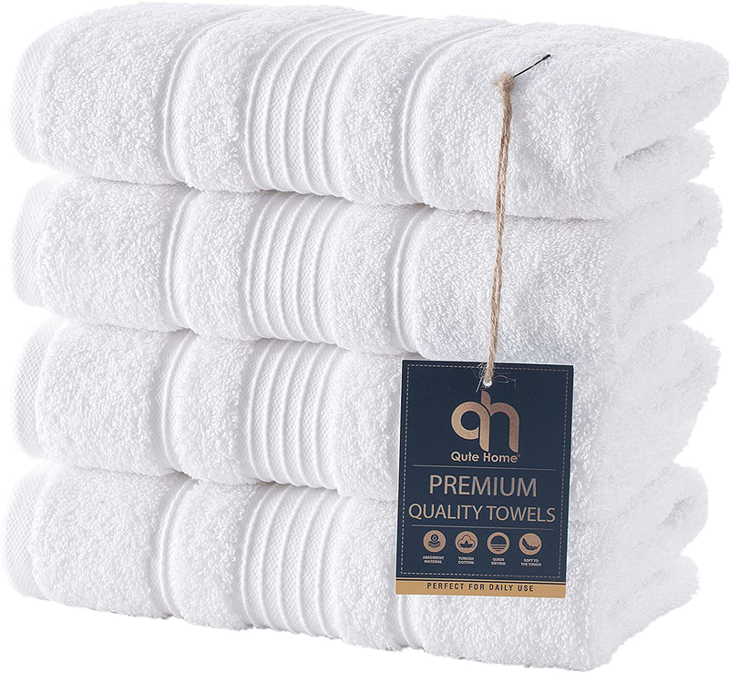 Qute Home 4-Piece Bath Towels Set, 100% Turkish Cotton Premium Quality Towels for Bathroom, Quick Dry Soft and Absorbent Turkish Towel Perfect for Daily Use, Set Includes 4 Bath Towels (White) Home & Garden > Linens & Bedding > Towels Qute Home White 4 Pieces Hand Towels 