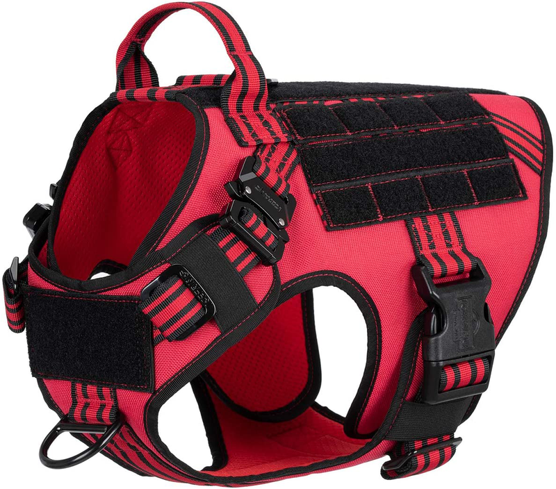 ICEFANG Tactical Dog Harness with 2X Metal Buckle,Working Dog MOLLE Vest with Handle,No Pulling Front Leash Clip,Hook and Loop for Dog Patch Animals & Pet Supplies > Pet Supplies > Dog Supplies ICEFANG Red M (Neck:16"-22" ; Chest:25"-31" ) 