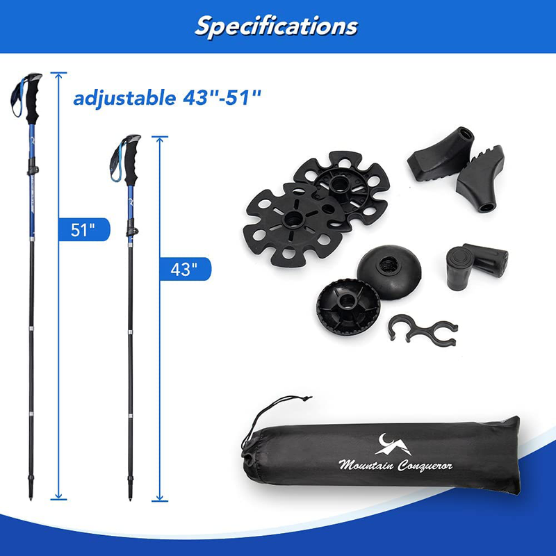 MC Trekking Poles Collapsible 2-Pc-Pack Lightweight 7075 Aluminum Adjustable 42”-51” for Hiking Camping Mounting Trail Sporting Goods > Outdoor Recreation > Camping & Hiking > Hiking Poles MC   