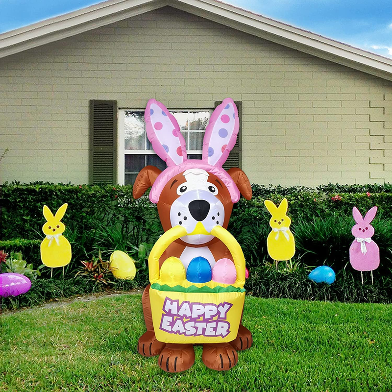 GOOSH 5 FT Height Easter Inflatables Outdoor Dog with a Bunny Headband, Blow up Yard Decoration Clearance with LED Lights Built-In for Holiday/Easter/Party/Yard/Garden Home & Garden > Decor > Seasonal & Holiday Decorations GOOSH   