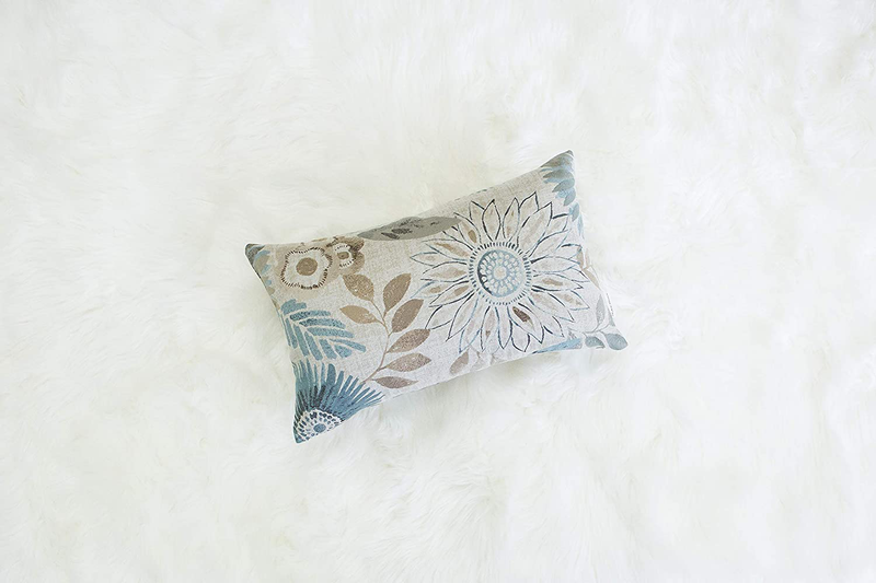Mika Home Pack of 2 Decorative Oblong Rectangular Throw Pillow Cover Cushion Cases for Chair,Sunflower Pattern,12X20 Inches, Blue Cream Home & Garden > Decor > Chair & Sofa Cushions Mika Home   