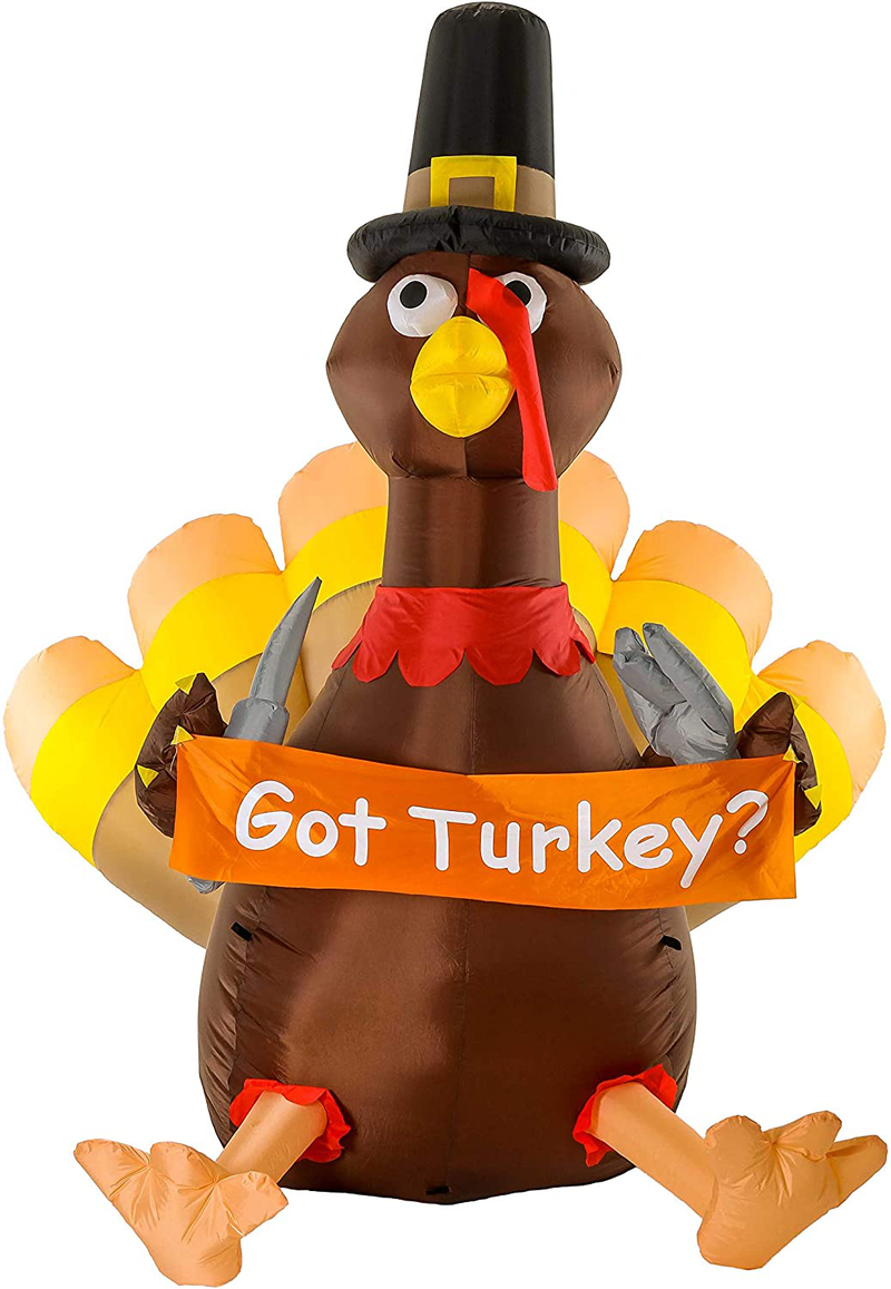 TCP Global Christmas Masters 4 Foot Inflatable Thanksgiving Turkey with Pilgrim Hat, Got Turkey Sign with Knife and Fork LED Lights Indoor Outdoor Yard Lawn Decoration - Fun Holiday Blow Up Home & Garden > Decor > Seasonal & Holiday Decorations& Garden > Decor > Seasonal & Holiday Decorations TCP Global   
