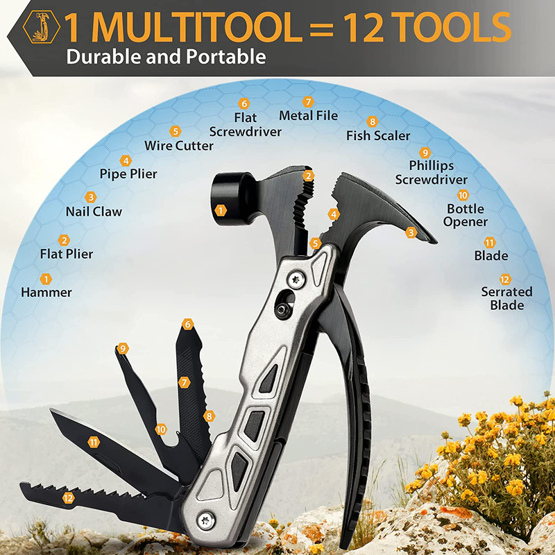 Multitool Camping Tool Gifts for Men - Christmas Stocking Stuffers for Men Women Dad Survival Gear Pocket Hammer Fishing Emergency Accessories Cool Gadgets Birthday Gifts Ideas for Fathers Husband Sporting Goods > Outdoor Recreation > Camping & Hiking > Camping Tools CRANACH   