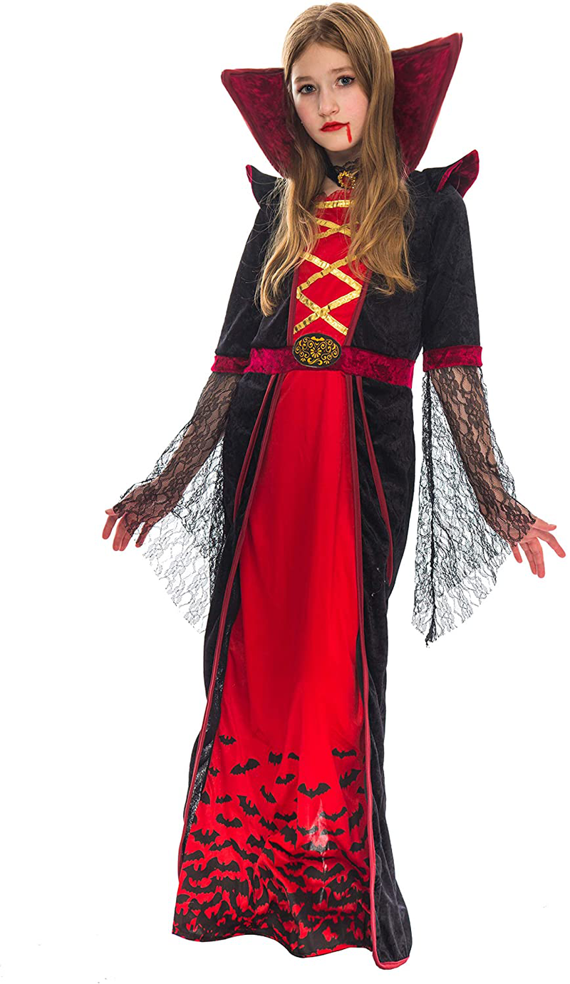 Royal Vampire Costume for Girls Deluxe Set Halloween Gothic Victorian Vampiress Queen Dress Up Party Apparel & Accessories > Costumes & Accessories > Costumes Spooktacular Creations   