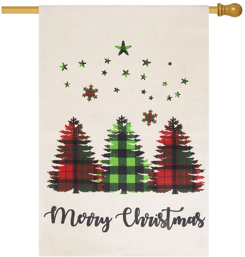 Roberly Merry Christmas Garden Flag, Burlap Vertical Double-Sided Christmas Flag with Buffalo Check Plaid Tree, Home Yard Xmas Quote Winter Garden Flag for Outdoor Decoration (12.5" x 18") Home & Garden > Decor > Seasonal & Holiday Decorations& Garden > Decor > Seasonal & Holiday Decorations Roberly 28" x 40"  