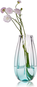 CONVIVA Glass Vase Hand Blown for Flower Centerpiece Home Decorative Tabletop Solid Blue Color Organic Wrinkle Shape for Living Room Kitchen Dining Porch Bookcase Gift Decor 13 inch H Home & Garden > Decor > Vases CONVIVA Green 13'' H 