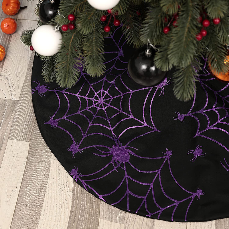 Halloween Spider Net Tree Skirt, Seasonal Tree Mat Holiday Party Supplies Ornaments Indoor Outdoor Decorations for Trees 48 Inches (Purple) Home & Garden > Decor > Seasonal & Holiday Decorations > Christmas Tree Skirts Wlflash Purple  