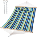 SUNCREAT Double Hammock Quilted Fabric Swing with Spreader Bar, Detachable Pillow, 55” x79” Large Hammock, Red Stripes Home & Garden > Lawn & Garden > Outdoor Living > Hammocks SUNCREAT Green Stripes  