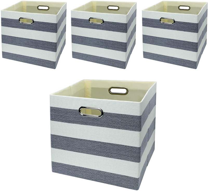 Storage Bins Storage Cubes, 13×13 Fabric Storage Boxes Foldable Baskets Containers Drawers for Nurseries,Offices,Closets,Home Décor ,Set of 4 ,Grey-white Striped Home & Garden > Decor > Seasonal & Holiday Decorations Posprica Black-white Striped 13×13×13/4pcs 