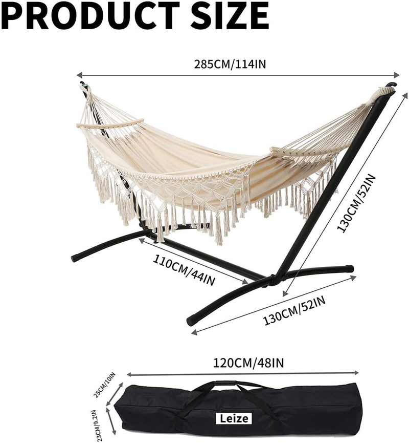 Leize Double Hammock with Stand Portable Hammock Stand Heavy Duty Steel Outdoor Patio Yard Beach Double Hammock Or Indoor with Carrying Case Home & Garden > Lawn & Garden > Outdoor Living > Hammocks Leize   