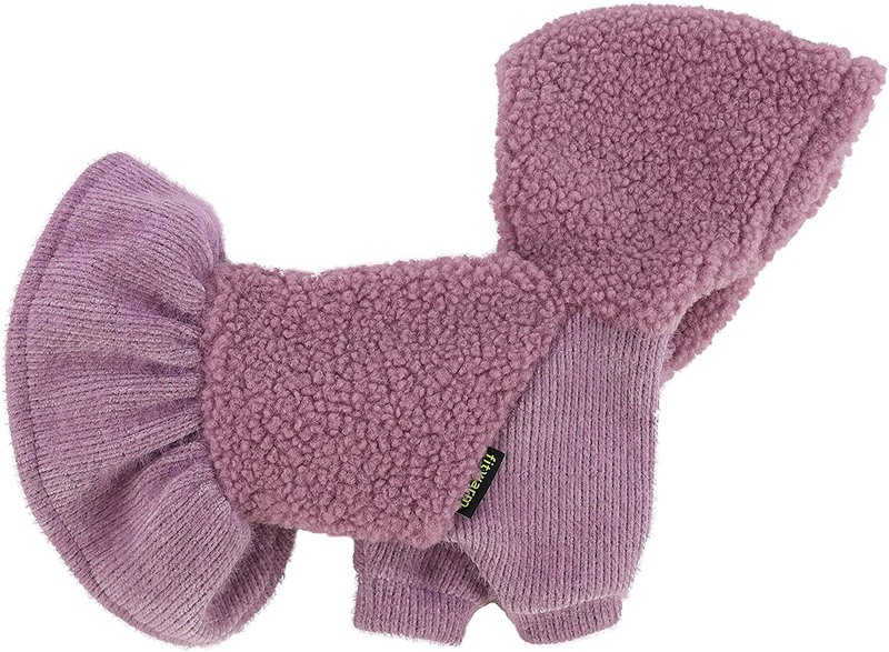 Fitwarm Fuzzy Sherpa Dog Winter Clothes Dog Hoodie Dresses Thermal Skirt Girl Doggie Dress Thick Jacket Puppy Outfits Coat Cat Sweatshirt Apparel Animals & Pet Supplies > Pet Supplies > Dog Supplies > Dog Apparel Fitwarm Purple XS 