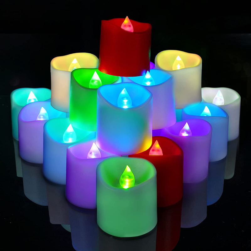 Homemory 24Pack Color Changing Flameless LED Votive Candles, Battery Operated Tealights, Electric Fake Candles in Multi-Colored for Party, Halloween, Table Decorations (White Base, Battery Include) Home & Garden > Decor > Home Fragrances > Candles Homemory Multicolor  