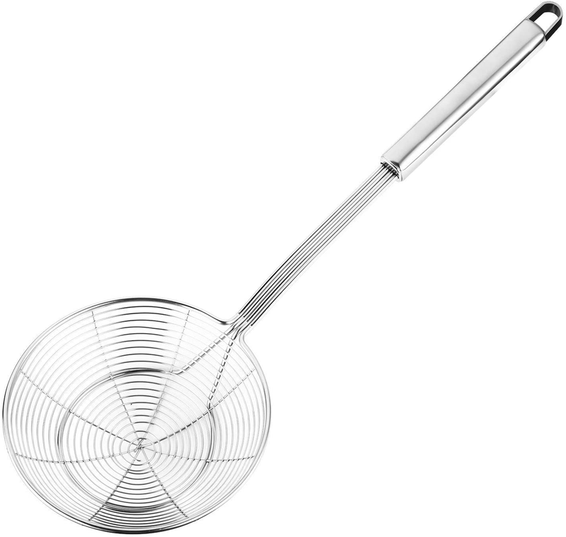 Hiware Solid Stainless Steel Spider Strainer Skimmer Ladle for Cooking and Frying, Kitchen Utensils Wire Strainer Pasta Strainer Spoon, 5.4 Inch