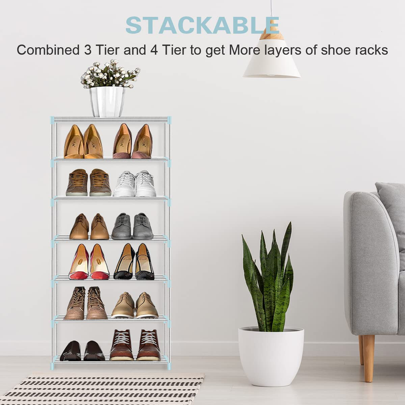 Stackable Small Shoe Rack,Lightweight Shoe Storage Shelf Organizer, Free Standing Narrow Shoe Shelf for Closet Entryway Hallway Living Room（4 Tier） Furniture > Cabinets & Storage > Armoires & Wardrobes sunvito   