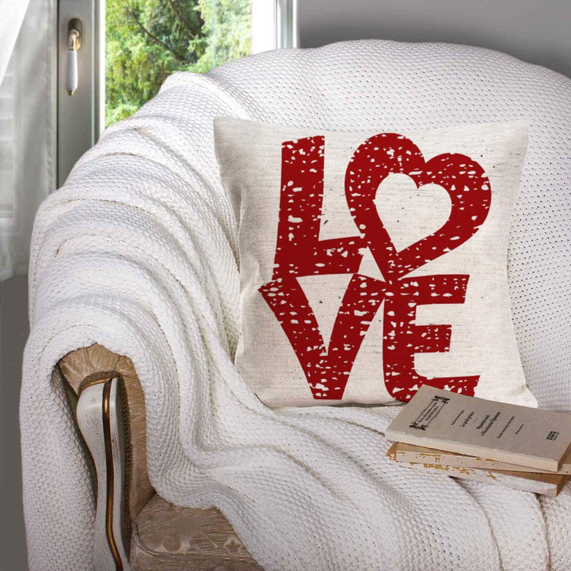 Gulidi Pack of 4 Valentines Day Pillow Covers 24X24 Inch Rustic Wood Home Decor Red White Sweet Love Heart Quote Saying Cotton Linen Throw Pillow Case Cushion Cover Valentine Mothers Day Decorations Home & Garden > Decor > Chair & Sofa Cushions Gulidi   