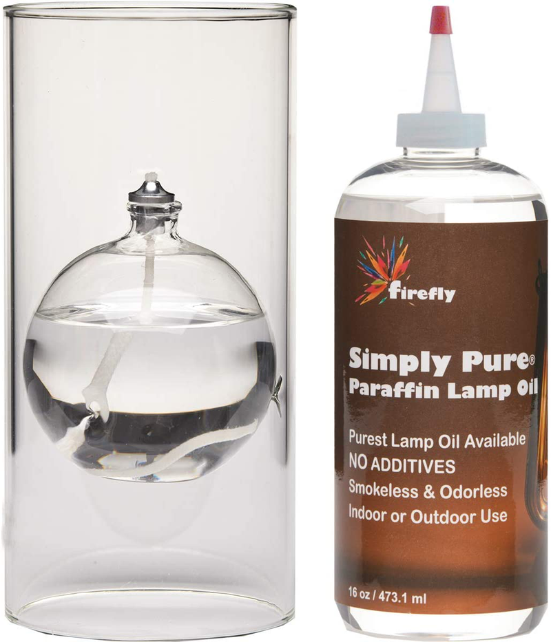 Firefly Modern Transcend Clear Glass Oil Lamp | 2-Piece Borosilicate Glass Includes Bliss Oil Candle Suspended in The Hurricane Candle Holder Sleeve - Includes 16 oz. Smokeless, Paraffin Lamp Oil Home & Garden > Lighting Accessories > Oil Lamp Fuel Firefly Default Title  