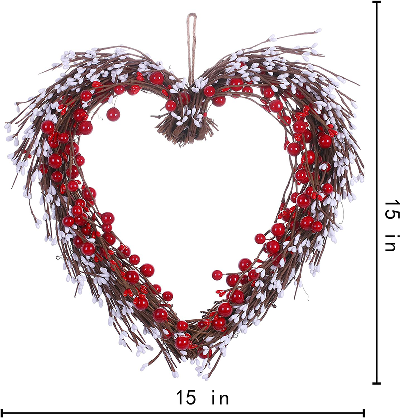 DIYFLORU Artificial Valentine’S Day Wreath,15 Inches,Heart-Shaped Wreath with round Berries and White Pip Berries,Perfect for Valentine’S Day Decor,Wedding Home & Garden > Decor > Seasonal & Holiday Decorations DIYFLORU   