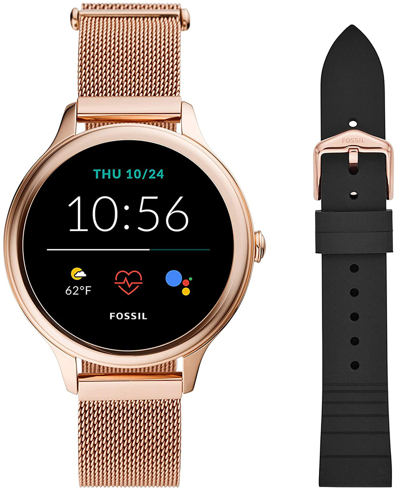 Fossil Women's Gen 5E 42mm Stainless Steel Touchscreen Smartwatch with Speaker, Heart Rate, Contactless Payments and Smartphone Notifications Apparel & Accessories > Jewelry > Watches Fossil Rose Gold/Black  