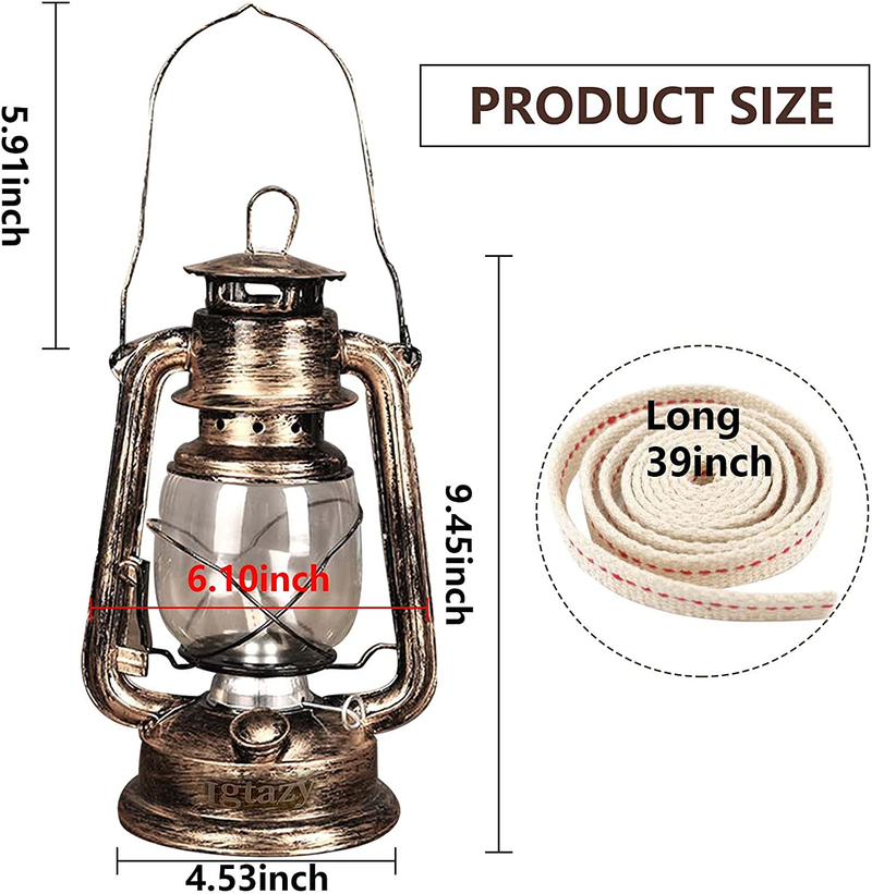 Kerosene Oil Lamp,1 Oil Lamp and 1 Roll of Wick, Vintage Hurricane Burning Lantern for Indoor and Outdoor Hanging Tabletop Decoration (9.45inch Tall) Home & Garden > Lighting Accessories > Oil Lamp Fuel Igtazy   
