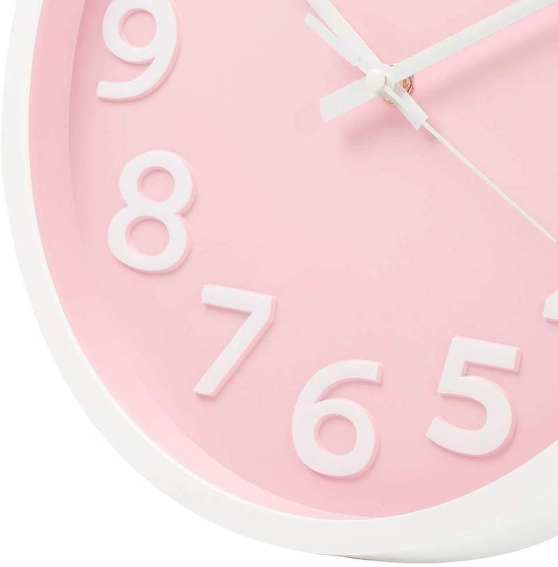 Rysunle 12 Inch Modern Wall Clock, Silent Non-Ticking Battery Operated Quartz Decorative Wall Clocks for Living Room Office Kitchen Bedroom, 3D Numbers Display Easy to Read. (Pink) Home & Garden > Decor > Clocks > Wall Clocks Rysunle   